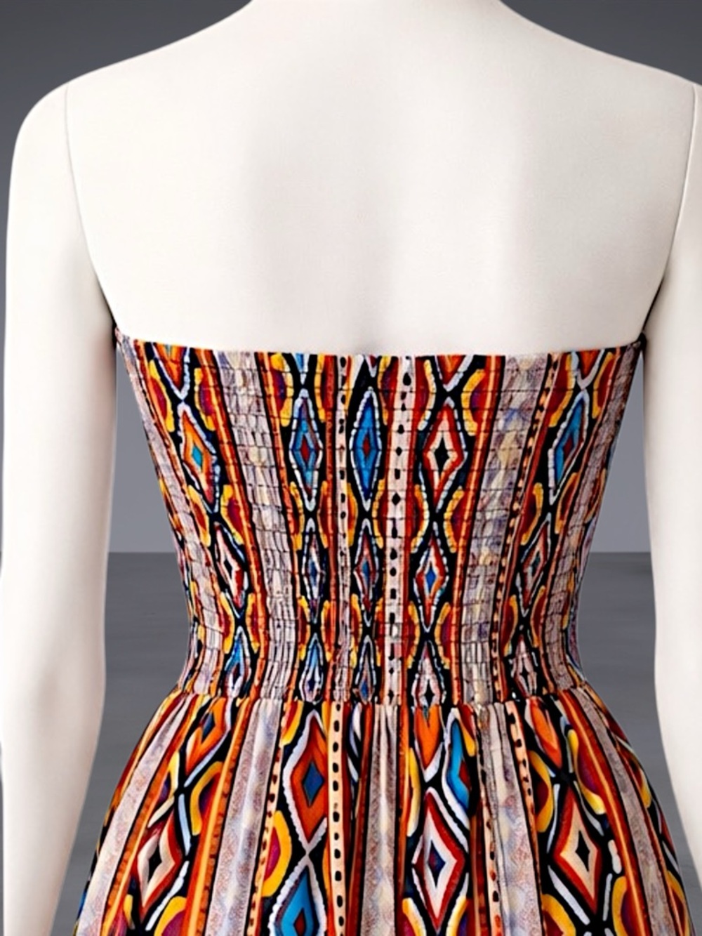 Strapless Smocked Bohemian Maxi Dress - Multicolor - Picture 9 of 13